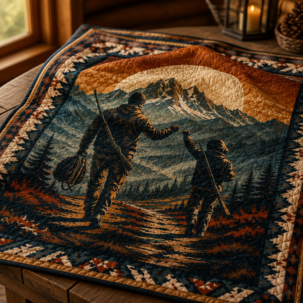 Hiking Mountain Quilt Blanket - Outdoor Adventure Throw Blanket, Camping Gift for Nature Lovers & Explorers