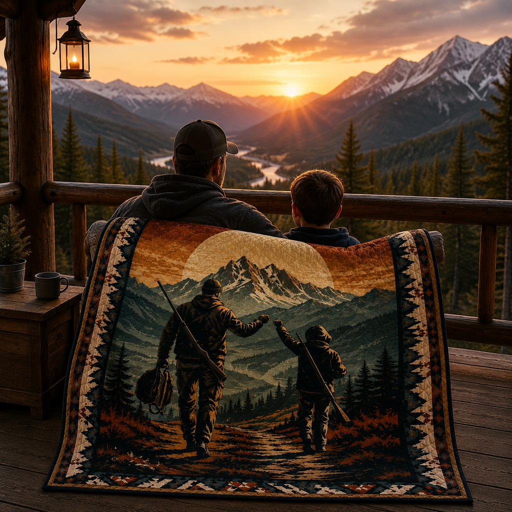 Hiking Mountain Quilt Blanket - Outdoor Adventure Throw Blanket, Camping Gift for Nature Lovers & Explorers
