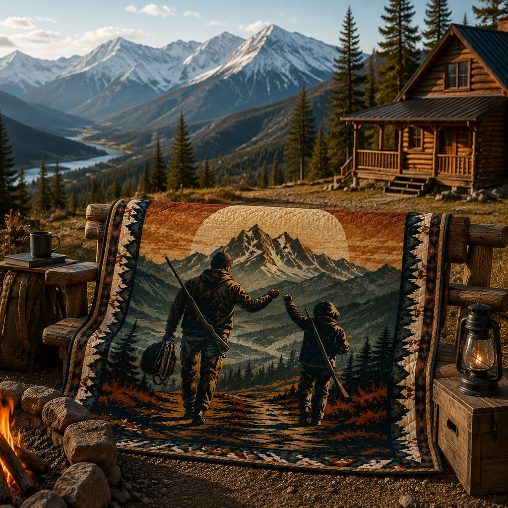 Hiking Mountain Quilt Blanket - Outdoor Adventure Throw Blanket, Camping Gift for Nature Lovers & Explorers