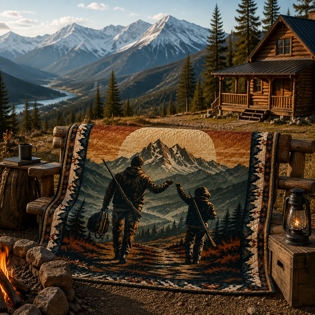 Hiking Mountain Quilt Blanket - Outdoor Adventure Throw Blanket, Camping Gift for Nature Lovers & Explorers