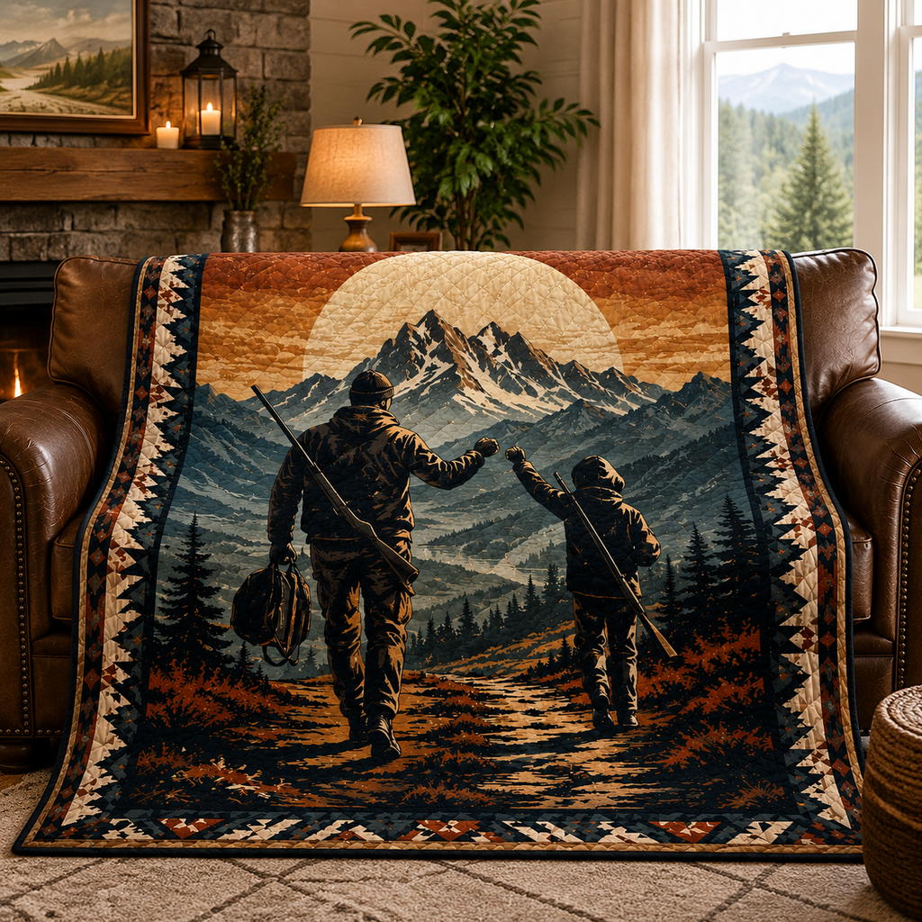 Hiking Mountain Quilt Blanket - Outdoor Adventure Throw Blanket, Camping Gift for Nature Lovers & Explorers