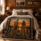 Fishing Lover Quilt Blanket - Lake Fishing Blanket for Anglers, Fisherman Gift, Rustic Outdoor Home Decor