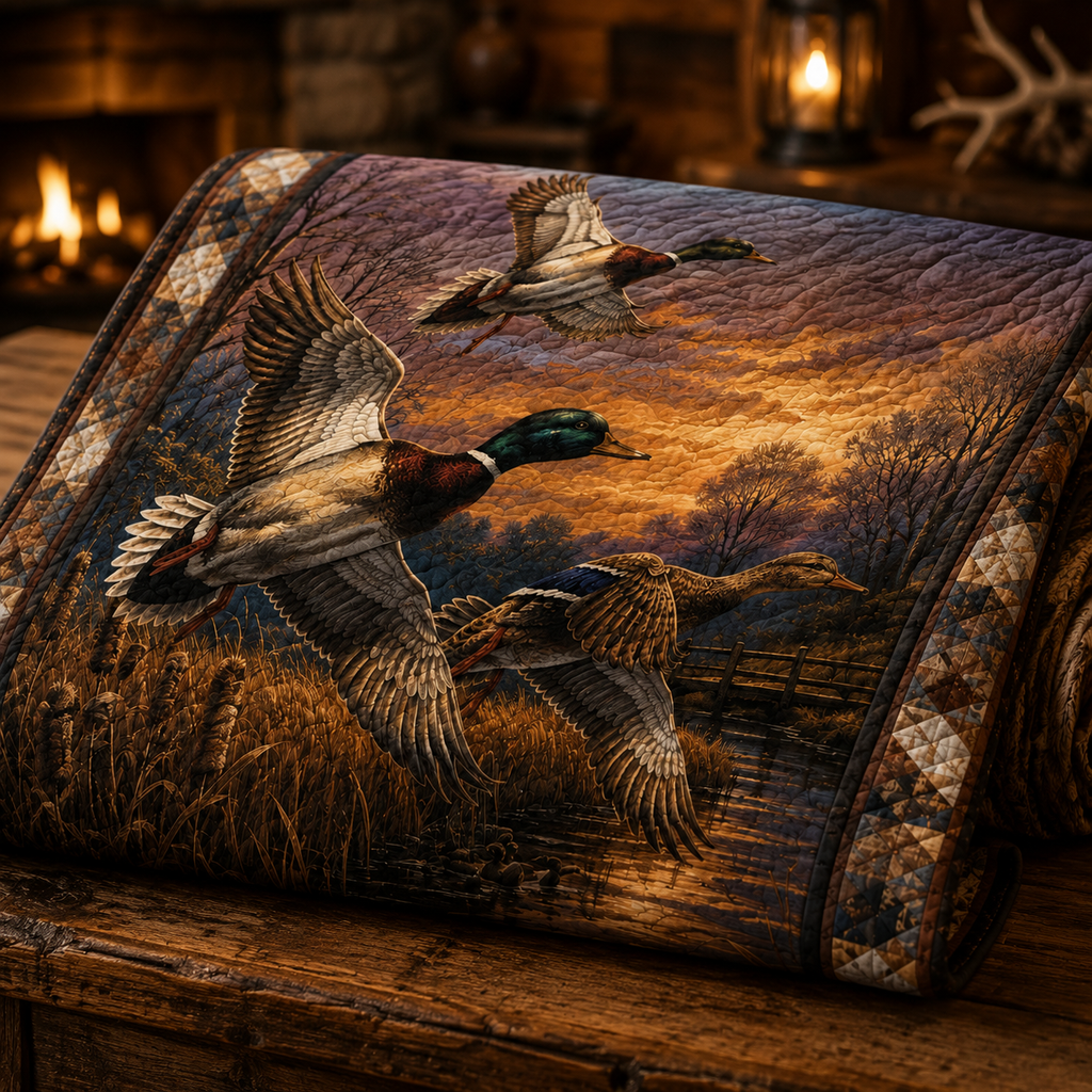 Duck Hunter Quilt Blanket - Waterfowl Hunting Blanket, Outdoor Gift for Hunters, Cabin Throw Decor