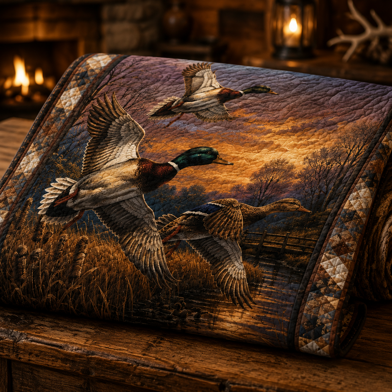 Duck Hunter Quilt Blanket - Waterfowl Hunting Blanket, Outdoor Gift for Hunters, Cabin Throw Decor