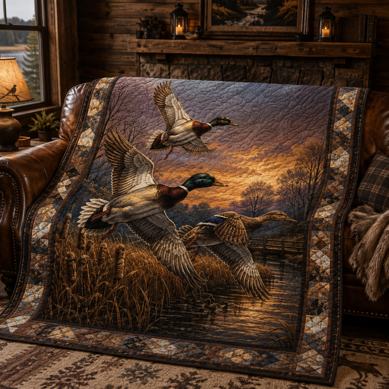 Duck Hunter Quilt Blanket - Waterfowl Hunting Blanket, Outdoor Gift for Hunters, Cabin Throw Decor