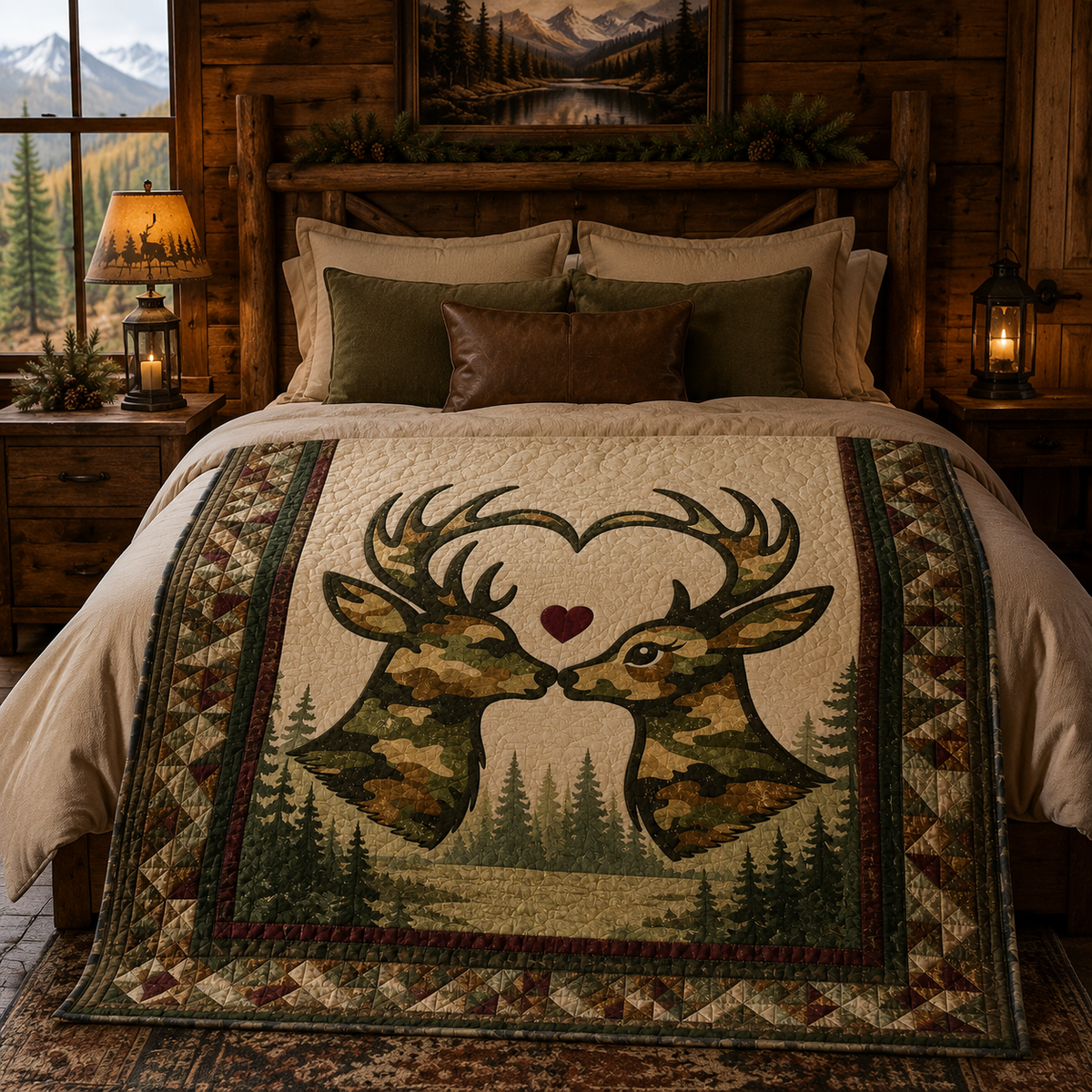 Deer Hunting Quilt Blanket - Woodland Wildlife Blanket for Hunters, Nature Lovers & Rustic Home Decor