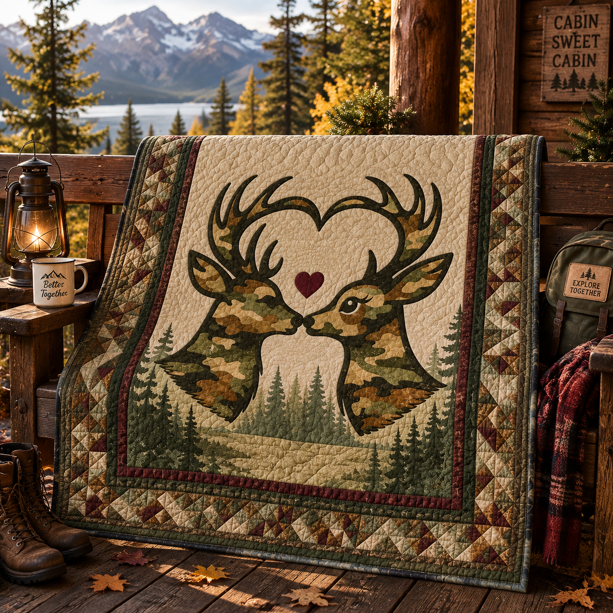 Deer Hunting Quilt Blanket - Woodland Wildlife Blanket for Hunters, Nature Lovers & Rustic Home Decor