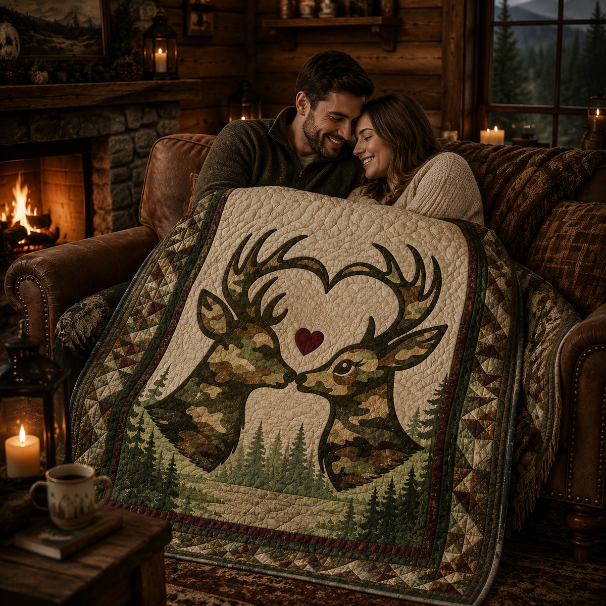 Deer Hunting Quilt Blanket - Woodland Wildlife Blanket for Hunters, Nature Lovers & Rustic Home Decor