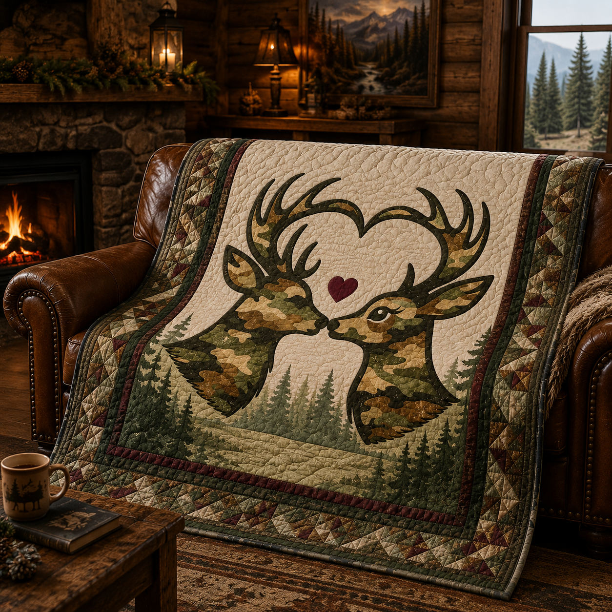 Deer Hunting Quilt Blanket - Woodland Wildlife Blanket for Hunters, Nature Lovers & Rustic Home Decor