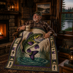 Bass Fishing Quilt Blanket - Largemouth Bass Blanket for Anglers, Fisherman Gift & Rustic Lake Cabin Decor