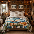 Largemouth Bass Fishing Quilt Blanket - Angler Lake Blanket, Fisherman Gift & Rustic Outdoor Cabin Decor