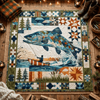 Largemouth Bass Fishing Quilt Blanket - Angler Lake Blanket, Fisherman Gift & Rustic Outdoor Cabin Decor