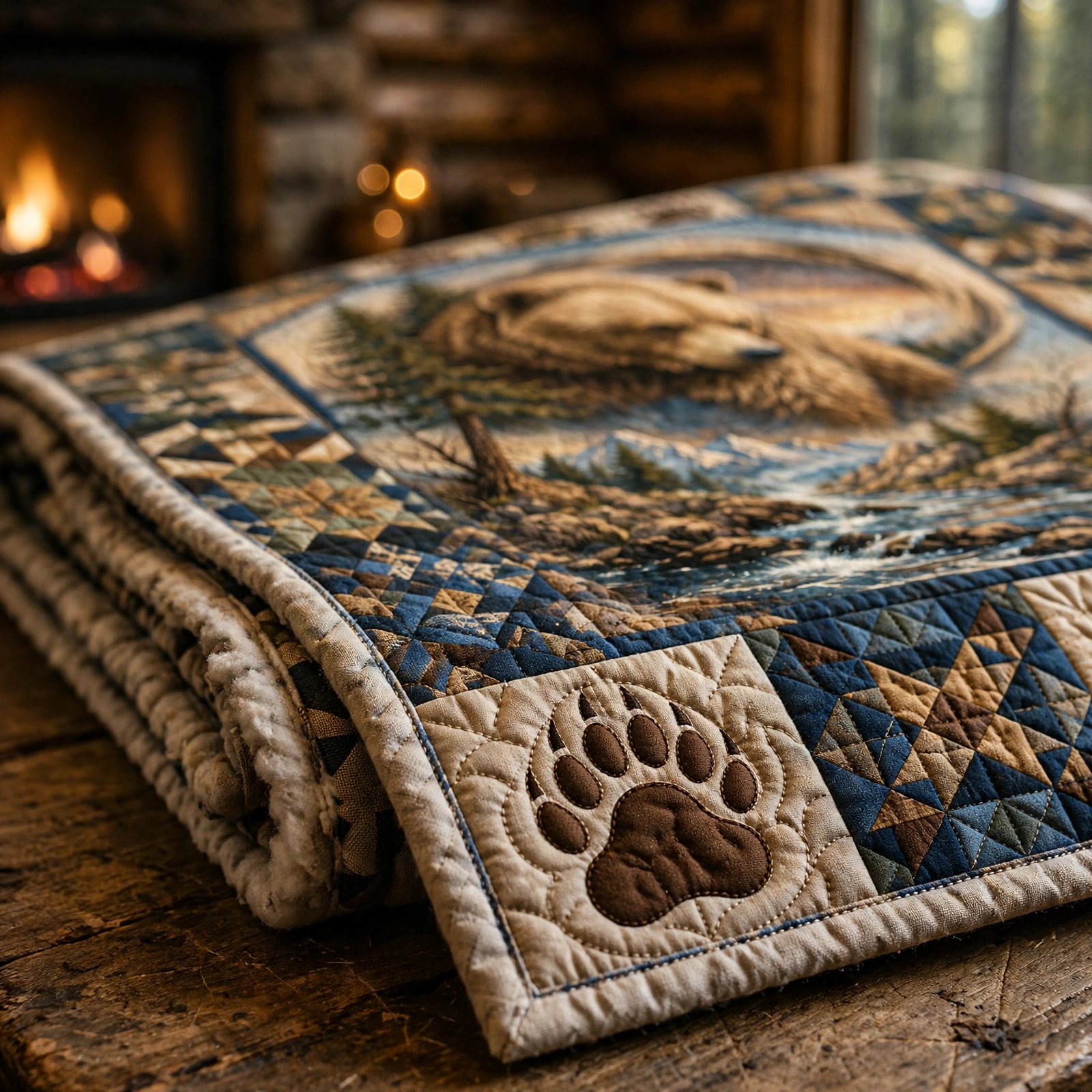 Grizzly Bear Quilt Blanket - Wildlife Forest Blanket for Nature Lovers, Rustic Cabin Decor & Outdoor Gift