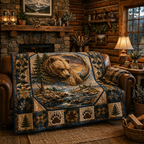 Grizzly Bear Quilt Blanket - Wildlife Forest Blanket for Nature Lovers, Rustic Cabin Decor & Outdoor Gift