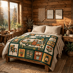 Camping Quilt Blanket - Camper Van Blanket, Outdoor Adventure Gift & Rustic RV Travel Home Decor
