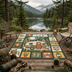 Camping Quilt Blanket - Camper Van Blanket, Outdoor Adventure Gift & Rustic RV Travel Home Decor