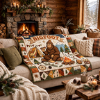 Bigfoot Camping Quilt Blanket - Sasquatch Adventure Blanket, Outdoor Gift for Nature Lovers & Rustic Cabin Decor