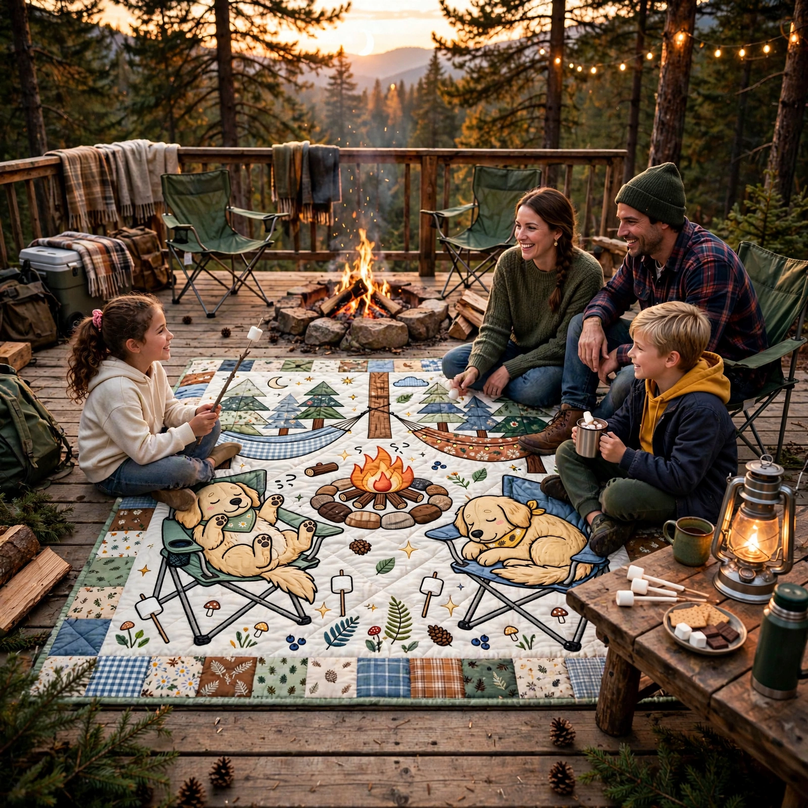 Camping Dog Quilt Blanket - Outdoor Adventure Blanket, Dog Lover Gift & Cozy Rustic Cabin Decor