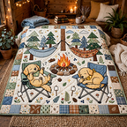 Camping Dog Quilt Blanket - Outdoor Adventure Blanket, Dog Lover Gift & Cozy Rustic Cabin Decor