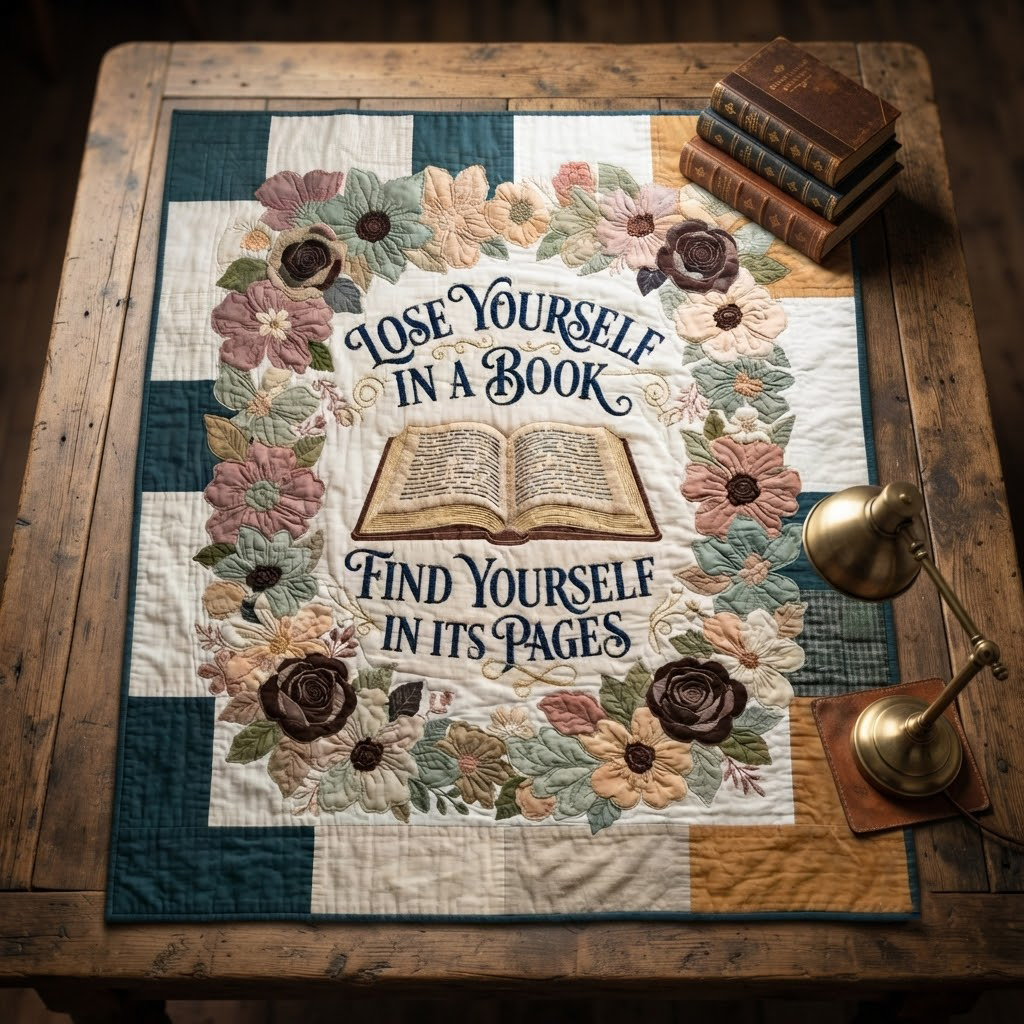 Lose Yourself In A Book Quilt, Find Yourself In Its Pages Blanket, Floral Book Lover Bedspread, Reading Nook Throw Decor, Bookish Gift