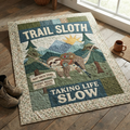Trail Sloth Quilt Blanket, Taking Life Slow Throw Blanket, Camping Sloth Bedding, Hiking Lover Gift, Outdoor Adventure Decor, Cute Animal Quilt