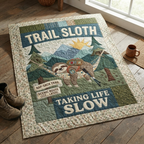 Trail Sloth Quilt Blanket, Taking Life Slow Throw Blanket, Camping Sloth Bedding, Hiking Lover Gift, Outdoor Adventure Decor, Cute Animal Quilt