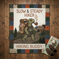 Slow And Steady Hiker Quilt Blanket, Hiking Buddy Throw, Cute Turtle Camping Bedspread, Outdoor Nature Lover Gift, Woodland Cabin Decor