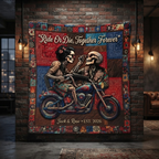 Ride Or Die Skeleton Couple Quilt Blanket, Custom Biker Throw, Gothic Romance Bedspread, Personalized Couple Gift, Motorcycle Lover Decor