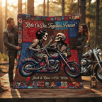 Ride Or Die Skeleton Couple Quilt Blanket, Custom Biker Throw, Gothic Romance Bedspread, Personalized Couple Gift, Motorcycle Lover Decor