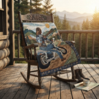 Solo Biker Girl Quilt Blanket, Motorcycle Road Trip Throw, Adventure Traveler Bedspread, Free Spirit Biker Gift, Mountain Cabin Decor