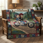 Love Is Biker Couple Quilt Blanket, Motorcycle Romance Throw, Sweet Couple Bedspread, Anniversary Gift For Him And Her, Cabin Decor