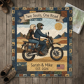 Personalized Motorcycle Couple Quilt, Two Souls One Road Blanket, Custom Anniversary Gift, Biker Wedding Bedding Decor, Adventure Travel Bedspread