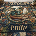 Personalized Book Dragon Quilt, I'm Not A Bookworm Blanket, Custom Reading Lover Bedspread, Fantasy Library Throw Decor, Bookworm Gift