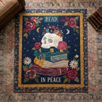 Read In Peace Quilt, Skull Floral Book Blanket, Gothic Dark Academia Bedspread, Reading Lover Throw Decor, Bookish Gift