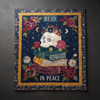Read In Peace Quilt, Skull Floral Book Blanket, Gothic Dark Academia Bedspread, Reading Lover Throw Decor, Bookish Gift
