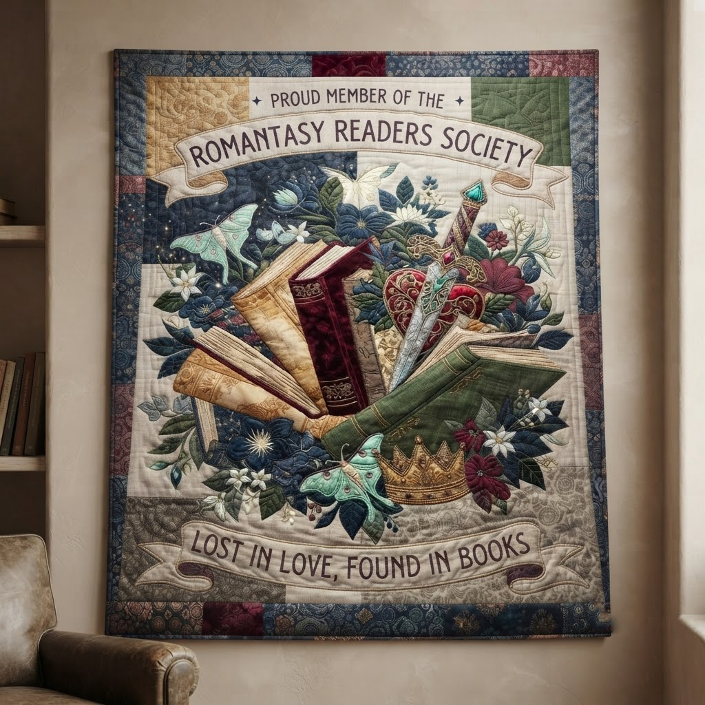Romantasy Readers Society Quilt, Lost In Love Found In Books Blanket, Fantasy Book Lover Bedspread, Bookish Throw Decor, Romance Book Gift