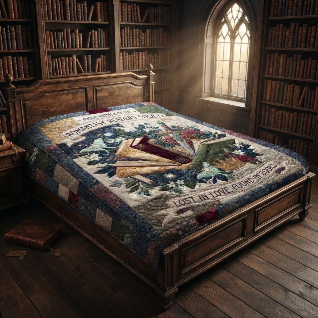 Romantasy Readers Society Quilt, Lost In Love Found In Books Blanket, Fantasy Book Lover Bedspread, Bookish Throw Decor, Romance Book Gift
