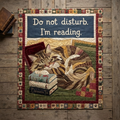 Do Not Disturb Im Reading Quilt, Cat Reading Book Blanket, Cozy Reading Nook Bedspread, Book Lover Throw Decor, Cat Lover Gift
