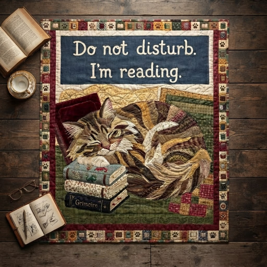 Do Not Disturb Im Reading Quilt, Cat Reading Book Blanket, Cozy Reading Nook Bedspread, Book Lover Throw Decor, Cat Lover Gift