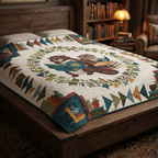Reading Beavers Quilt, Cute Animal Book Blanket, Woodland Reader Bedspread, Cozy Library Throw Decor, Book Lover Gift